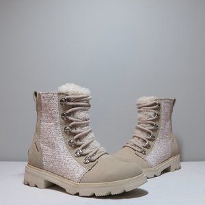 Sorel NWT Lace Cozy Up Boots Waterproof Suede Beige
